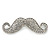 Quirky Clear Austrian Crystal Moustache Brooch In Rhodium Plating - 50mm Length - view 5