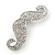 Quirky Clear Austrian Crystal Moustache Brooch In Rhodium Plating - 50mm Length - view 3