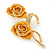 Gold Yellow Enamel, Crystal Double Rose Brooch In Gold Plating - 65mm Length - view 2
