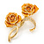 Gold Yellow Enamel, Crystal Double Rose Brooch In Gold Plating - 65mm Length - view 3