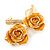 Gold Yellow Enamel, Crystal Double Rose Brooch In Gold Plating - 65mm Length - view 4