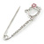 Rhodium Plated Crystal 'Kitty' Safety Pin Brooch - 70mm Length - view 6