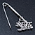 Rhodium Plated Crystal 'Butterfly' Safety Pin - 75mm Length - view 5