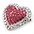 Silver Tone Dazzling Diamante Heart Brooch (Pink/ AB) - 40mm Length - view 2
