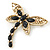 Gold Tone Filigree With Black Stone 'Dragonfly' Brooch - 70mm Width - view 3
