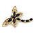 Gold Tone Filigree With Black Stone 'Dragonfly' Brooch - 70mm Width - view 4