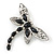 Silver Tone Filigree With Black Stone 'Dragonfly' Brooch - 70mm Width - view 2