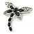 Silver Tone Filigree With Black Stone 'Dragonfly' Brooch - 70mm Width - view 3