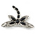 Silver Tone Filigree With Black Stone 'Dragonfly' Brooch - 70mm Width - view 4