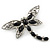 Silver Tone Filigree With Black Stone 'Dragonfly' Brooch - 70mm Width - view 5