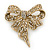 Vintage Inspired Austrian Crystal 'Bow' Brooch In Gold Tone - 65mm L - view 5