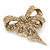 Vintage Inspired Austrian Crystal 'Bow' Brooch In Gold Tone - 65mm L - view 7