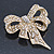 Vintage Inspired Austrian Crystal 'Bow' Brooch In Gold Tone - 65mm L - view 12
