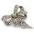 Marcasite Swarovski Crystal 'Bow' Brooch In Silver Tone - 65mm Length - view 2