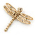 Gold Plated Textured, Crystal 'Dragonfly' Brooch - 70mm Width - view 2