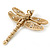 Gold Plated Textured, Crystal 'Dragonfly' Brooch - 70mm Width - view 4