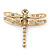 Gold Plated Textured, Crystal 'Dragonfly' Brooch - 70mm Width - view 1
