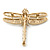 Gold Plated Textured, Crystal 'Dragonfly' Brooch - 70mm Width - view 5