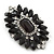 Victorian Style Black, Clear Acrylic Stone Oval Brooch In Gun Metal - 50mm Length - view 2