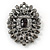 Victorian Style Black, Clear Acrylic Stone Oval Brooch In Gun Metal - 50mm Length - view 4