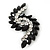 Victorian Style Black, Clear Acrylic Stone 'Leaf' Brooch In Gun Metal - 65mm Length - view 3