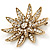 Gold Plated Clear Swarovski Crystal 3D 'Lotus' Brooch - 60mm Diameter - view 3