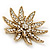 Gold Plated Clear Swarovski Crystal 3D 'Lotus' Brooch - 60mm Diameter - view 4