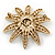 Gold Plated Clear Swarovski Crystal 3D 'Lotus' Brooch - 60mm Diameter - view 5
