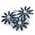 Cobalt Blue, Clear Triple Flower Corsage Brooch In Silver Tone - 75mm Across - view 2