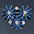Cobalt Blue, Clear Triple Flower Corsage Brooch In Silver Tone - 75mm Across - view 4