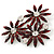 Dark Red, Clear Triple Flower Corsage Brooch In Silver Tone - 75mm Across - view 2