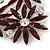 Dark Red, Clear Triple Flower Corsage Brooch In Silver Tone - 75mm Across - view 3