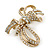 Contemporary CZ, Crystal Textured Bow Brooch In Gold Plating - 60mm Length - view 4