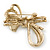 Contemporary CZ, Crystal Textured Bow Brooch In Gold Plating - 60mm Length - view 5
