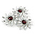 Clear, Red Triple Flower Corsage Brooch In Silver Tone - 70mm Across - view 2