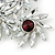 Clear, Red Triple Flower Corsage Brooch In Silver Tone - 70mm Across - view 3