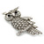 Clear Crystal Owl Brooch In Rhodium Plating - 55mm Tall - view 2