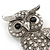 Clear Crystal Owl Brooch In Rhodium Plating - 55mm Tall - view 3