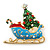 Gold Plated Multicolored Enamel, Crystal Christmas Sleigh Brooch- 53mm Length - view 2