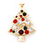 Holly Jolly Red, Green, Clear Austrian Crystals Christmas Tree Brooch In Gold Plating - 65mm Length - view 3