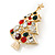 Holly Jolly Red, Green, Clear Austrian Crystals Christmas Tree Brooch In Gold Plating - 65mm Length - view 4