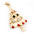 Red, Green, Clear, Pink Austrian Crystals Christmas Tree Brooch In Gold Plating - 60mm Length - view 5