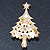 Red, Green, Clear, Pink Austrian Crystals Christmas Tree Brooch In Gold Plating - 60mm Length - view 6