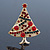 Red, Green Austrian Crystals Christmas Tree Brooch In Gold Plating - 50mm Length