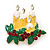 Holly and Christmas Yellow, Whtie, Green Enamel Candles Brooch In Gold Plating - 43mm Length - view 2