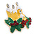Holly and Christmas Yellow, Whtie, Green Enamel Candles Brooch In Gold Plating - 43mm Length - view 3