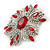 Stunning Bridal Red, Clear Austrian Crystal Corsage Brooch In Rhodium Plating - 60mm Length - view 4