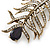 Large Vintage Inspired 'Peacock Feather' Brooch In Antique Gold Metal (Deep Purple/ Clear) - 90mm Length - view 3