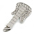 Rhodium Plated Clear Crystal 'Guitar' Brooch - 60mm Length - view 7