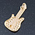 Gold Plated Clear Crystal 'Guitar' Brooch - 60mm Length - view 5